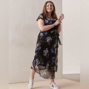 Addition Elle Floral Ruffled Mesh Midi Dress Size 3X